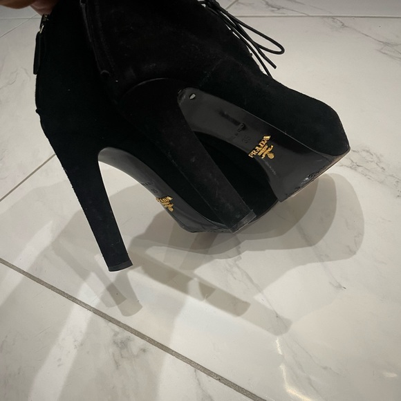 Prada Black Suede Lace Up Booties - Size 35 - Picture 7 of 13